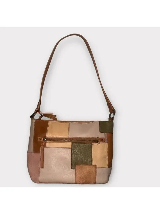 The Sak Indio Patchwork Hobo Pink Tan Mixed Leather Shoulder Bag Bohemian Boho - Picture 3 of 8